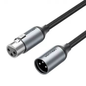Przewód mikrofonowy XLR VENTION BKHHI 3m Czarny Pleciony Nylon z Aluminiowymi Złączami