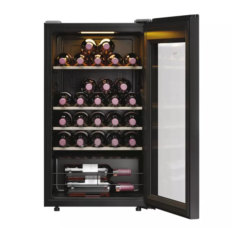 Haier HWS34GGH1 Wine Bank 50 Serie 3 Kompresorowa Chłodziarka do Wina Wolnostojąca Czarna 34 Butelki
