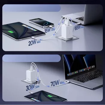 Baseus EnerFill FE11 2 x USB-C / USB-A 100W - Biały