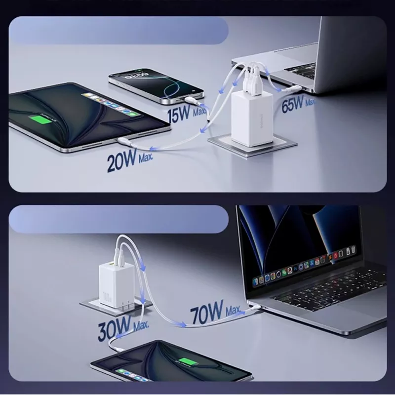 Baseus EnerFill FE11 2 x USB-C / USB-A 100W - Biały