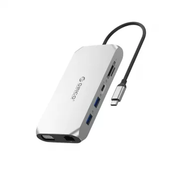 ORICO XCR 12-w-1 Stacja dokująca USB-C z 2x HDMI 4K 60Hz, VGA, USB-A 3.1, USB-C PD 100W, Gigabit Ethernet, SD/microSD, Audio - Szary