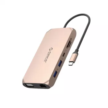 ORICO XCR 12-w-1 Stacja dokująca USB-C, 2x USB-A 3.1, 1x USB-A 2.0, 1x USB-C PD 100W, 1x USB-C 3.1, 2x HDMI 2.0 4K 60Hz, 1x VGA 1080p, 1x SD 3.0, 1x microSD 3.0, 1x RJ45 Gigabit Ethernet, 1x Audio CTIA 3.5mm, Rose Gold