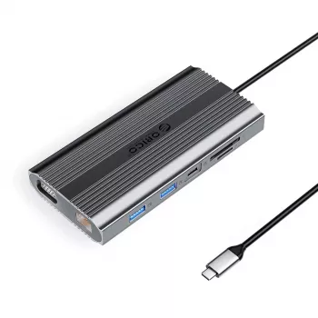ORICO XDR 12-in-1 USB-C Docking Station z USB-A, USB-C PD 100W, HDMI 4K, VGA, RJ45 Gigabit, czytnikiem SD i MicroSD - Szary