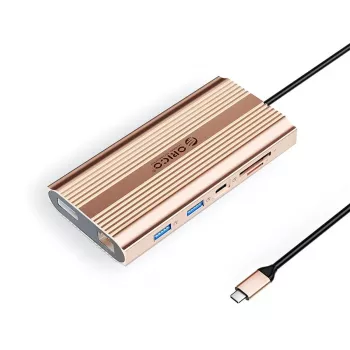 ORICO XDR 12-in-1 USB-C Docking Station z 2x HDMI 4K 60Hz, DisplayPort 4K 60Hz, Gigabit Ethernet, 100W PD, czytnik SD/MicroSD - Rose Gold
