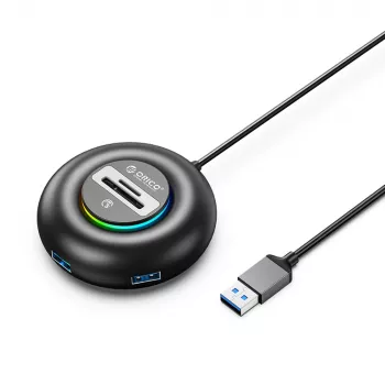 ORICO YXR4 RGB 4-Port USB-A 3.0 Hub z czytnikiem kart SD i MicroSD, kabel 1,8 m, czarny