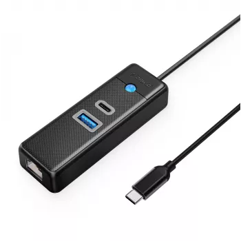 ORICO PWCUR-C3 3-Portowy Hub USB-C z USB-A 3.0, USB-C 3.0 i Gigabit Ethernet - Czarny