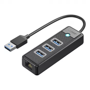 ORICO PW3UR25-U3 4-portowy hub USB z 3x USB-A 3.0 i 2.5G Ethernet, kabel 1m, czarny