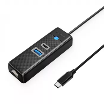 ORICO PW3UR25-C3 3-Portowy Hub USB-C z 2.5G Ethernet, kabel 0,5 m, czarny