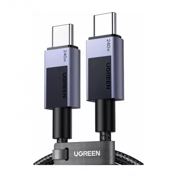 UGREEN L513 USB-C na USB-C Kabel 240W PD3.1 480Mbps Pleciony Nylon Aluminiowa Obudowa Zintegrowany Rzep 1m Szary (45067)