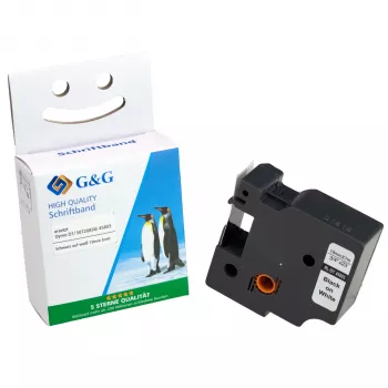 Taśma etykietująca G&G 12mm x 7m Biała na Czarnym Kompatybilna z DYMO 45013