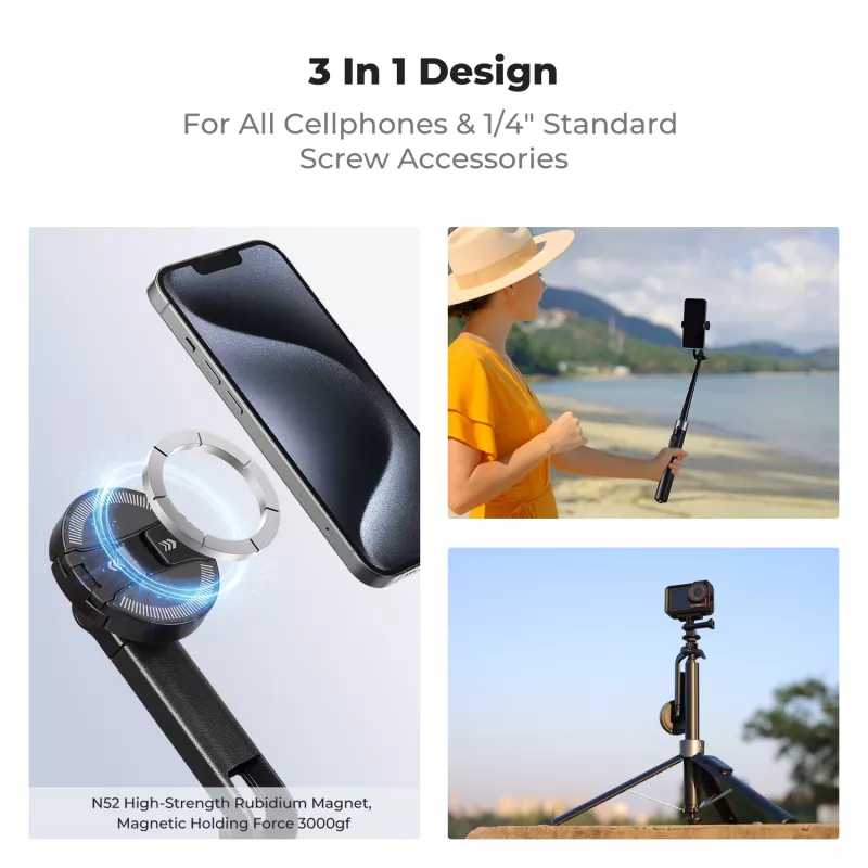 K&F Concept X97-C Selfie Stick Statyw 180 cm z MagSafe Magnetycznym Uchwytem i Pilotem Bluetooth (Czarny)