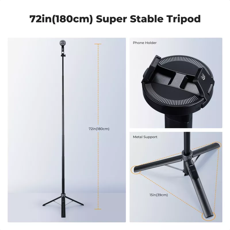 K&F Concept X97-C Selfie Stick Statyw 180 cm z MagSafe Magnetycznym Uchwytem i Pilotem Bluetooth (Czarny)