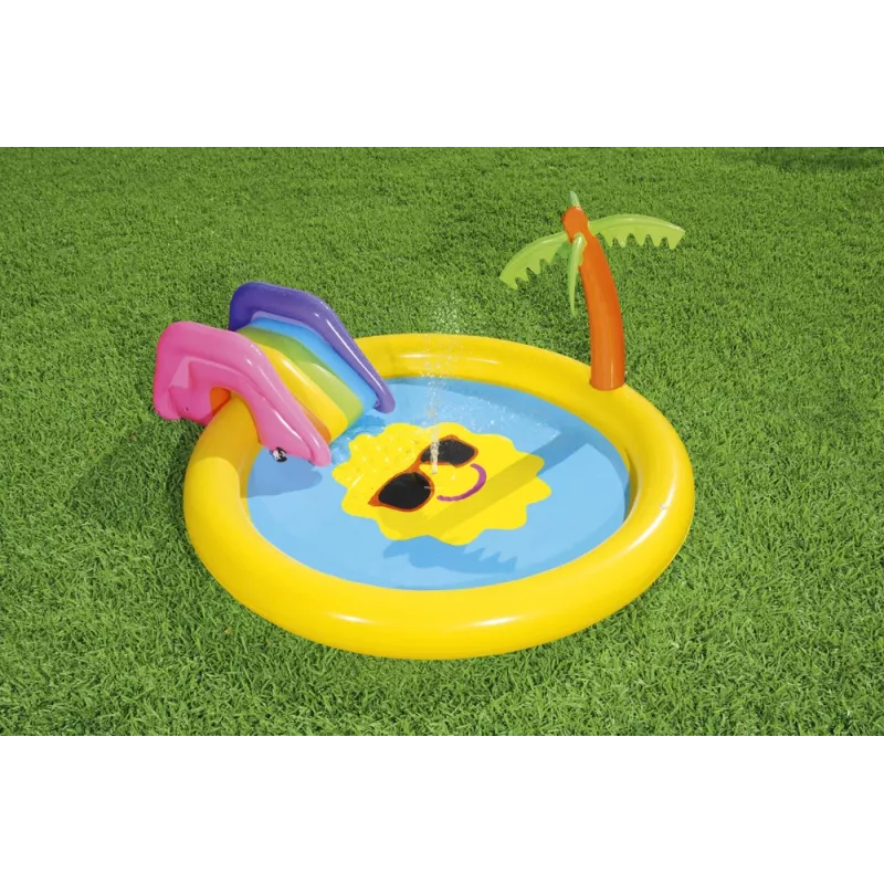 Bestway Playground Island 237 x 201 x 104 cm Nadmuchiwany Park Wodny ze Zjeżdżalnią i Grami