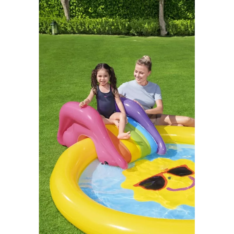 Bestway Playground Island 237 x 201 x 104 cm Nadmuchiwany Park Wodny ze Zjeżdżalnią i Grami