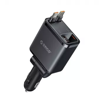 ORICO Twin Reach 45W USB-A + USB-C Car Charger z dwoma zwijanymi kabelkami USB-C - Czarny