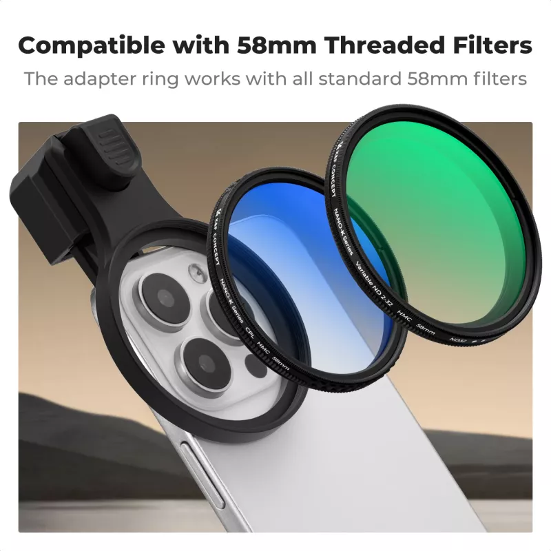 K&F Concept Smartphone Clip Mount do filtrów i obiektywów 58mm - Czarny