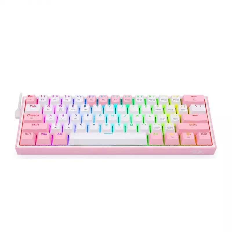 Redragon Fizz Pro K616 60% Tri-Mode Mechaniczna Klawiatura Gamingowa, Biało-Różowa, RGB, Hot-Swappable, 1600mAh