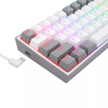 Redragon K617 Fizz RGB Biały/Szary 60% Mechaniczna Klawiatura Gamingowa z Przełącznikami Red Hot-Swap