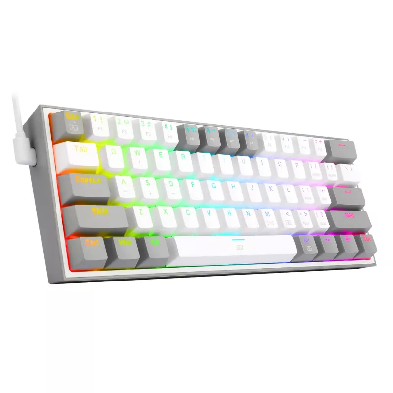 Redragon K617 Fizz RGB Biały/Szary 60% Mechaniczna Klawiatura Gamingowa z Przełącznikami Red Hot-Swap