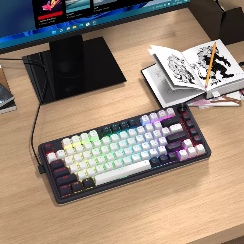 Redragon Ucal Magnetic K673WB-RGB-M 75% Tri-Mode Mechaniczna Klawiatura Gamingowa, Biało-Czarna