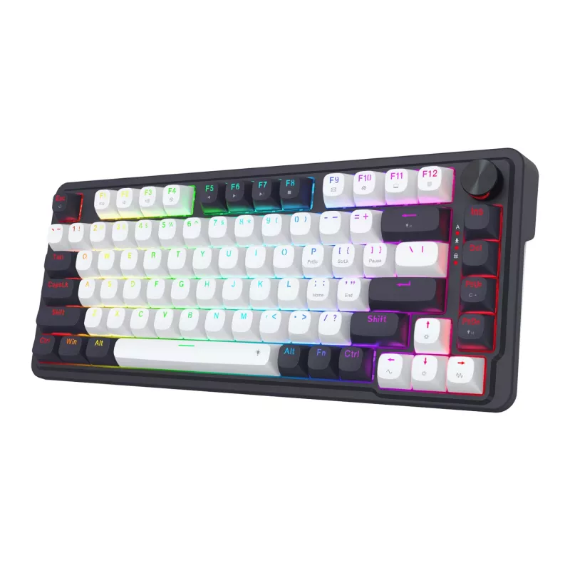 Redragon Ucal Magnetic K673WB-RGB-M 75% Tri-Mode Mechaniczna Klawiatura Gamingowa, Biało-Czarna