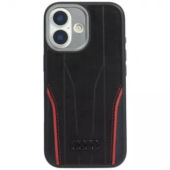 Etui Audi R8 ze Skóry Naturalnej MagSafe na iPhone 17 Czarno-Czerwone