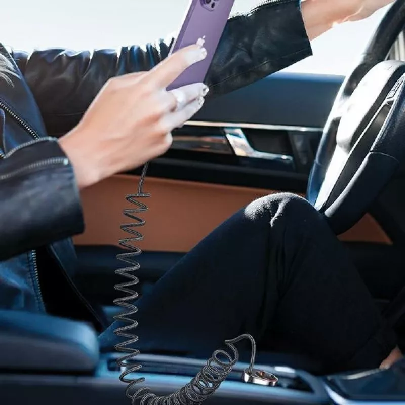 USAMS C37 Car Charger 60W 1xUSB-A + 1xUSB-C PD+QC Fast Charge z kablem Lightning 30W Czarny CC193CC01 (US-CC193)