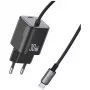 USAMS 30W GaN Fast Charger z kablem USB-C (czarny, wtyczka EU)