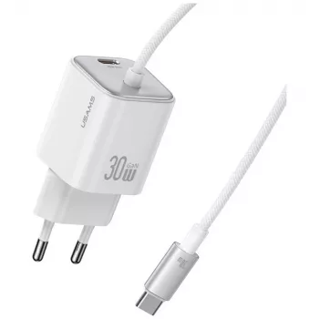USAMS 30W GaN Fast Charger z kablem USB-C (czarny)