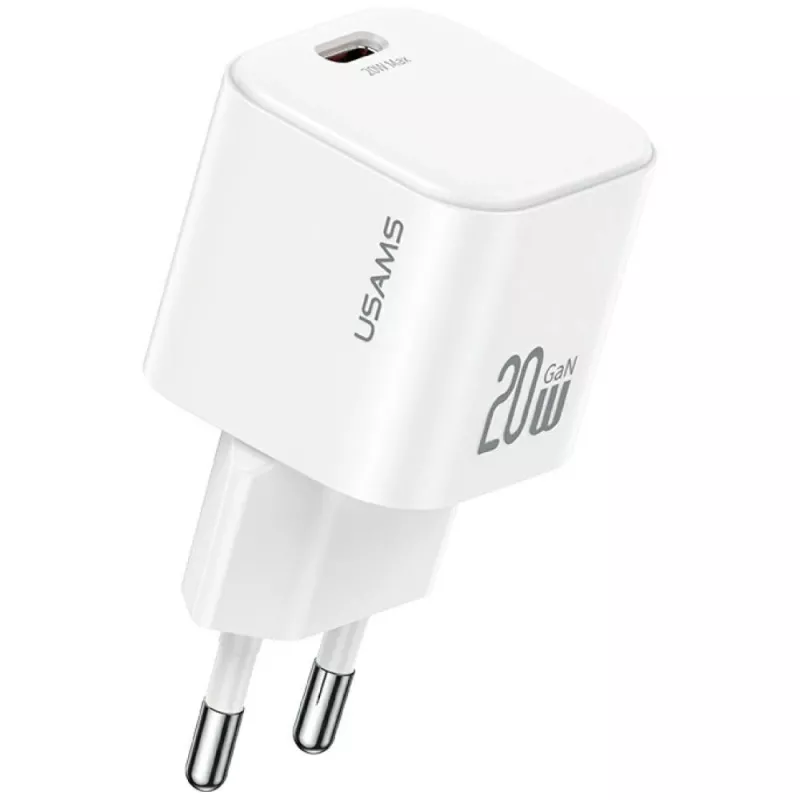 USAMS 20W USB-C PD Wall Charger with Lightning Cable (1m) - White