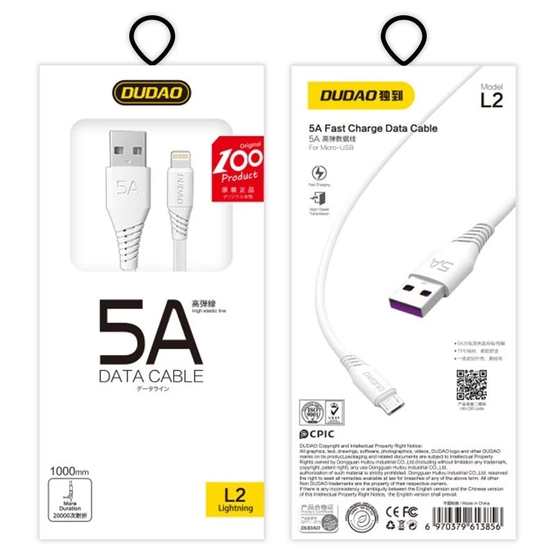 Dudao L2L USB-A do Lightning Kabel 1m Biały