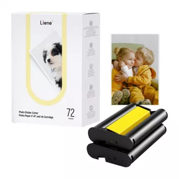 Zestaw papieru fotograficznego i wkładów atramentowych Liene PixCut 4x6, 72 arkusze, błyszczący, sublimacja barwnikowa
