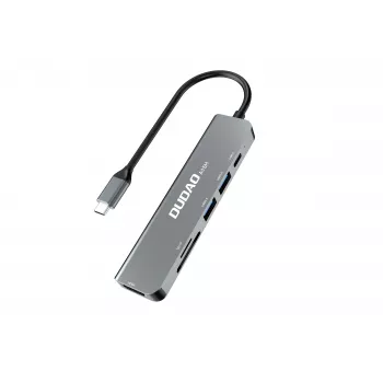 DUDAO A15H 6-w-1 Hub USB-C z HDMI, USB 3.0, USB 2.0, czytnikiem SD/TF, PD 100W - Space Gray