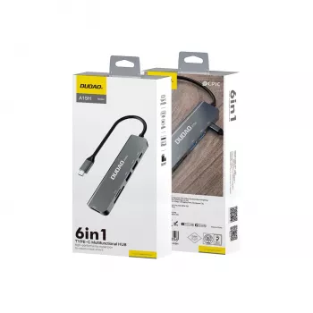 DUDAO A15H 6-w-1 Hub USB-C z HDMI, USB 3.0, USB 2.0, czytnikiem SD/TF, PD 100W - Space Gray
