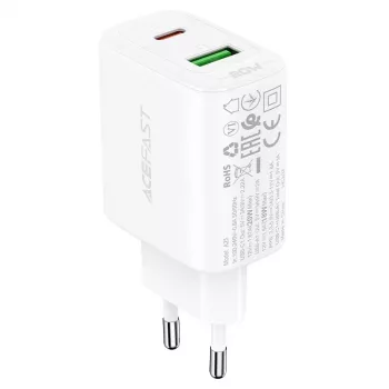 Ładowarka sieciowa Acefast A25, USB + USB-C, PD 20W (Biała)