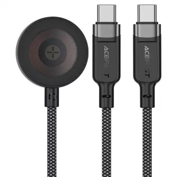 ACEFAST C6-11 3-in-1 USB-C na 2x USB-C i Qi Ładowanie Bezprzewodowe, 100W, 1,2m, Czarny