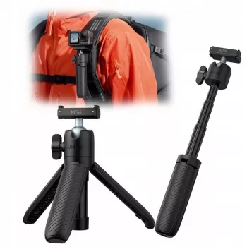 ULANZI MT66 3-w-1 Mini Statyw Selfie Stick Klipsz do Plecaka dla DJI Osmo Action 5 Pro 4 3, GoPro, Insta360 - Czarny
