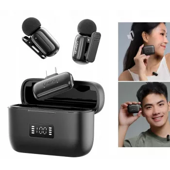 ULANZI A200 Mini Mic Bezprzewodowy Zestaw Mikrofonów Krawatowych - 2 Nadajniki, USB-C, Zasięg 100m, Czarny