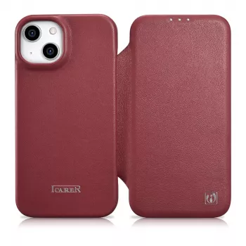 Icarer CE Premium Leather Folio Case dla iPhone 14 Plus z magnetyczną klapką MagSafe Czerwony (WMI14220715-RD)