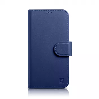 iCarer Wallet Case 2in1 do iPhone 14 Plus - Skórzane etui typu flip z blokadą RFID, kieszeniami na karty i podstawką - Niebieski