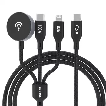 Dudao A12Max+ 3-in-1 Multi-Charging Cable USB-C do Lightning + USB-C + Apple Watch, 100W PD, 1,2m, Czarny