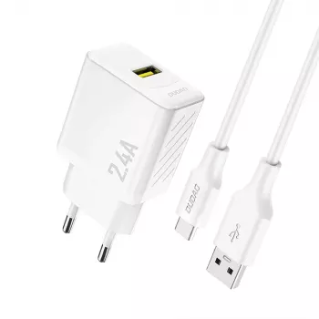 Dudao A23TEU 12W USB-A Ładowarka Sieciowa z Przewodem USB-A na USB-C 1m, Biała