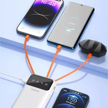 Dudao K6Pro+ Power Bank 20000mAh z 4 wbudowanymi kablami USB-C, Micro USB, Lightning, USB-A (wejście) - Biały