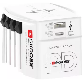 SKROSS MUV USB AC30PD World Travel Adapter z ładowarką USB, biały