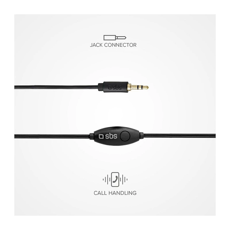 Słuchawki douszne SBS TEINEARKL z mikrofonem - czarne - przewodowe - kabel 1,2 m - wtyk 3,5 mm - rozmowy i muzyka