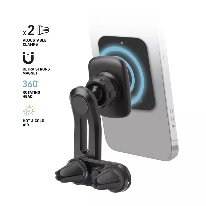SBS Magnetyczny Uchwyt Samochodowy z Podwójnym Klipsem - Uniwersalny Stojak na Smartfon z Silnymi Magnesami Neodymowymi, Obrót 360°, Czarny