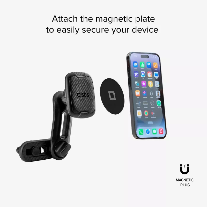 SBS Magnetyczny Uchwyt Samochodowy z Podwójnym Klipsem - Uniwersalny Stojak na Smartfon z Silnymi Magnesami Neodymowymi, Obrót 360°, Czarny