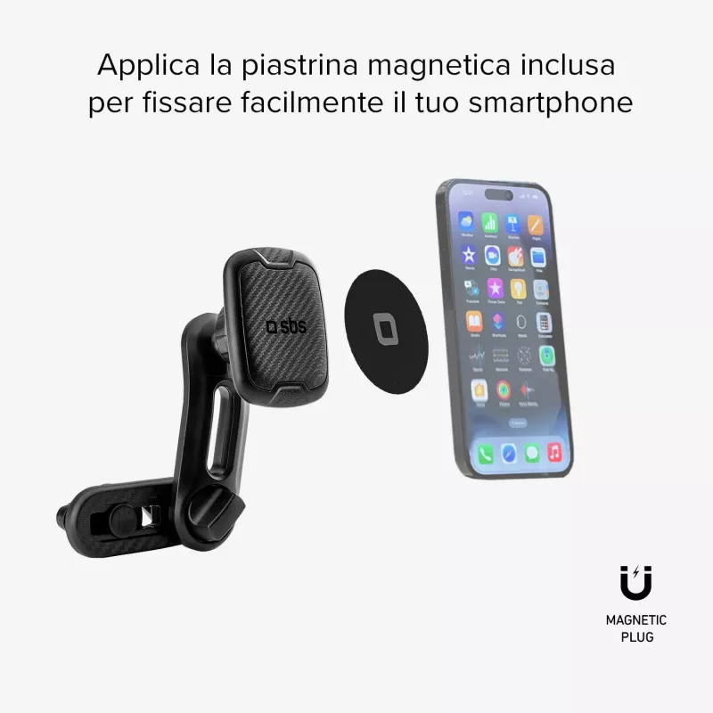 SBS Magnetyczny Uchwyt Samochodowy z Podwójnym Klipsem - Uniwersalny Stojak na Smartfon z Silnymi Magnesami Neodymowymi, Obrót 360°, Czarny