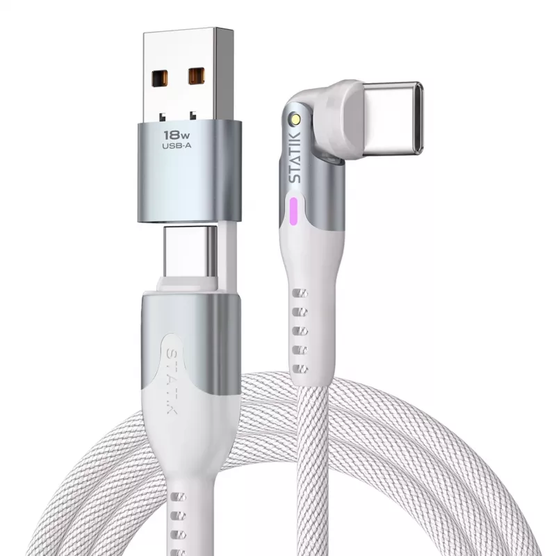 STATIK PowerPivot Pro Rotating 2-in-1 USB-C Cable White 2m