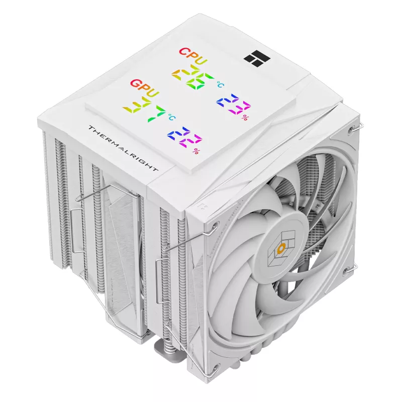 Thermalright Royal Knight 120 Digital White Single Tower CPU Air Cooler, 120mm PWM Fan, 6 Heat Pipes, Digital Display, 245W TDP, White